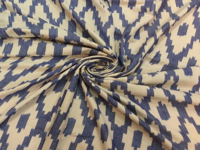 Blue White Geometric Thick Pure Cotton Ikat Fabric