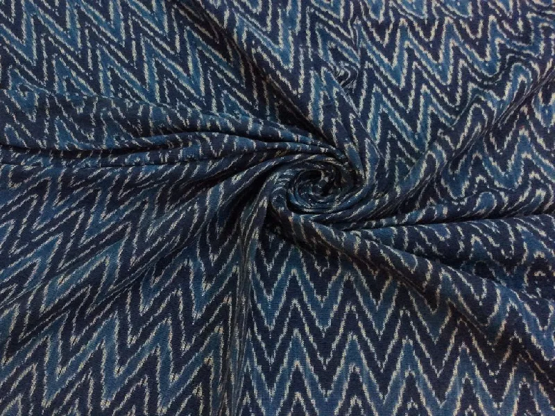 Navy Blue Chevron Thick Pure Cotton Ikat Fabric