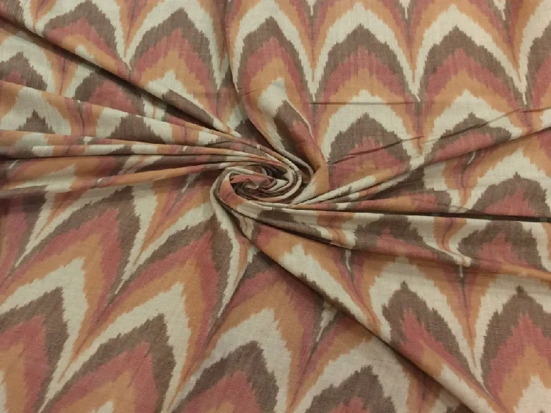 Pale Orange Brown Chevron Thick Pure Cotton Ikat Fabric