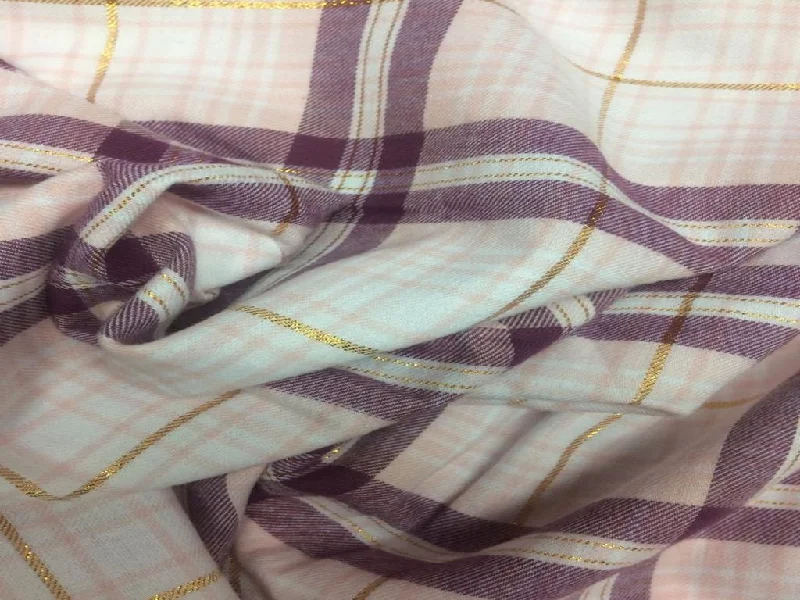 Purple Pink Lurex Checks Yarn Dyed Cotton Fabric