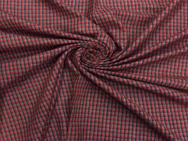 Red Black Checks Wool Fabric