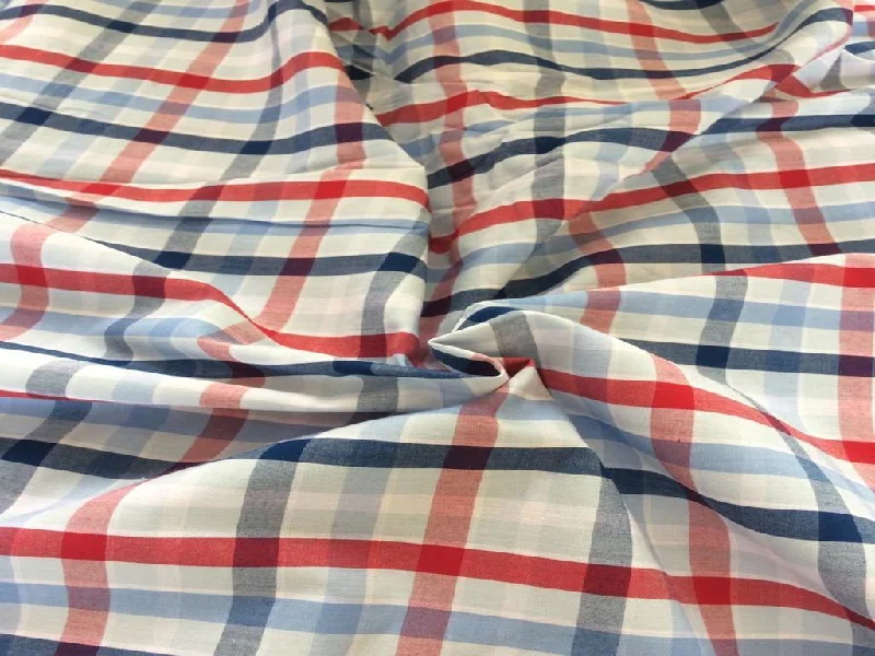 Red Navy Blue Plaid Checks Yarn Dyed Cotton Fabric