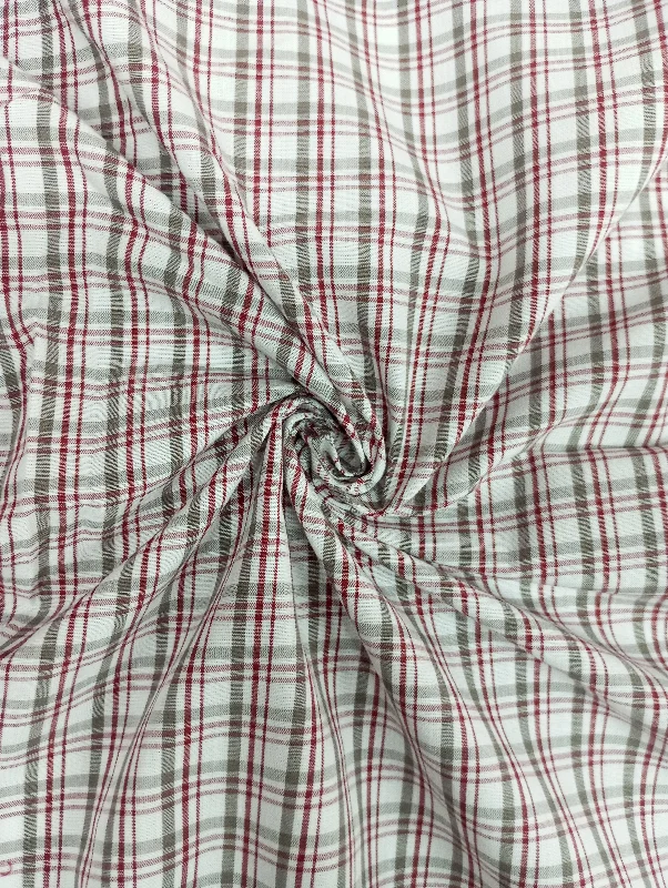 Wine & Gray Checks Cotton Plaid Fabric