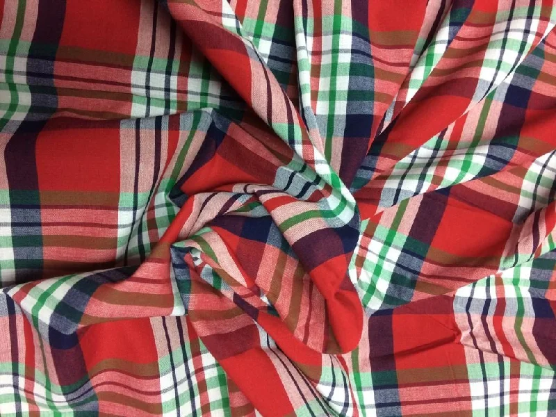 Red White Plaid Yarn Dyed Checks Cotton Fabric