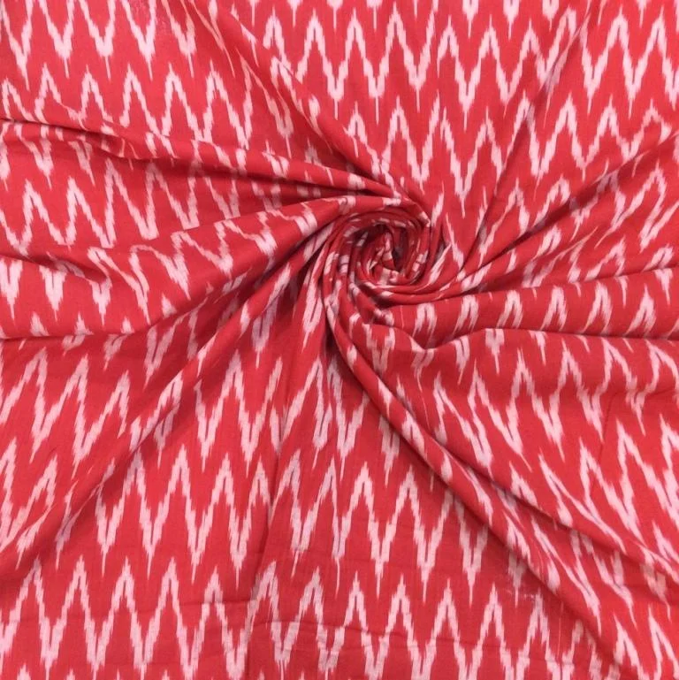 Red White Chevron Pure Cotton Ikat Fabric