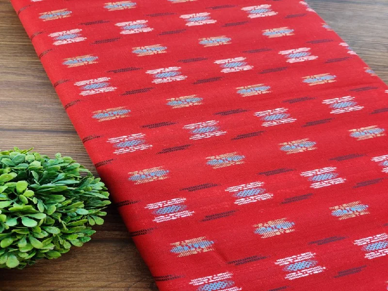 Rust Red Abstract Bengal Butta Handloom Cotton Fabric