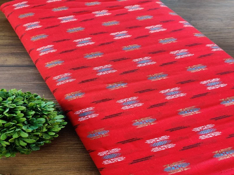 Tomato Red Abstract Bengal Butta Handloom Cotton Fabric