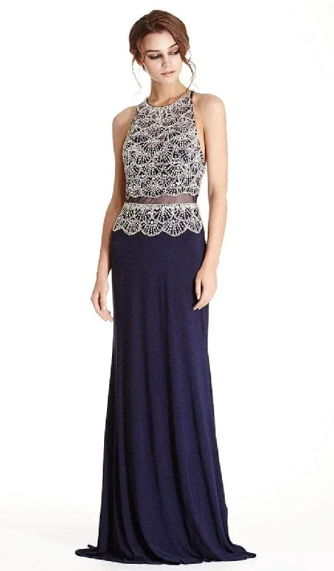 Trevi Collection - Beaded Halter Neck Prom Dress L1643