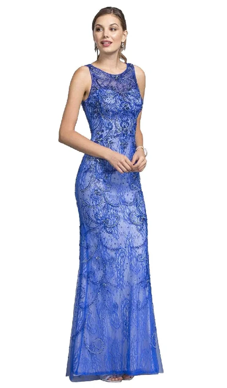 Trevi Collection - Beaded Illusion Sheath Prom Dress L1940 - 1 pc Royal In Size XS Available