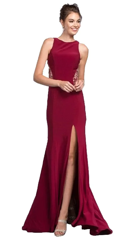 Trevi Collection - Bedazzled Bateau Fitted Prom Dress