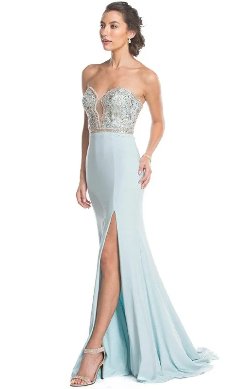 Trevi Collection - Bedazzled Deep Sweetheart Sheath Prom Dress