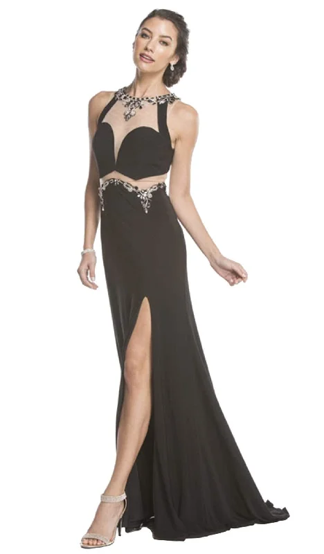 Trevi Collection - Bedazzled Halter Sheath Affordable Prom Dress