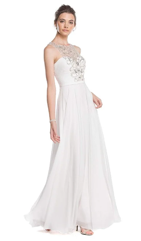 Trevi Collection - Bedazzled Illusion Halter Neck Prom Dress