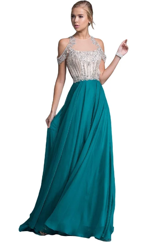 Trevi Collection - Bedazzled Illusion Halter Prom Dress