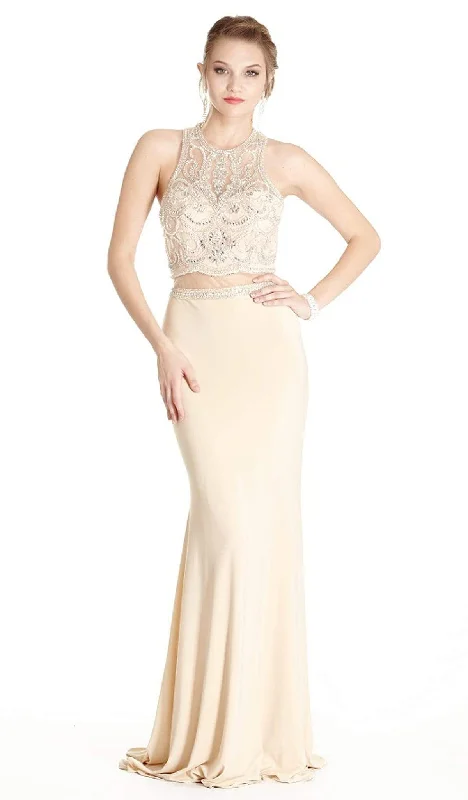 Trevi Collection - Bedazzled Mock Two Piece Sheath Prom Dress