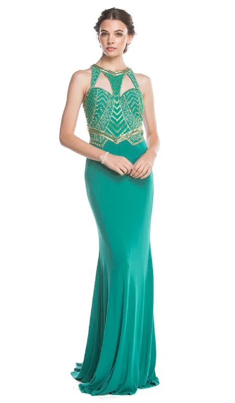 Trevi Collection - Elegant Embellished Halter Sheath Prom Dress