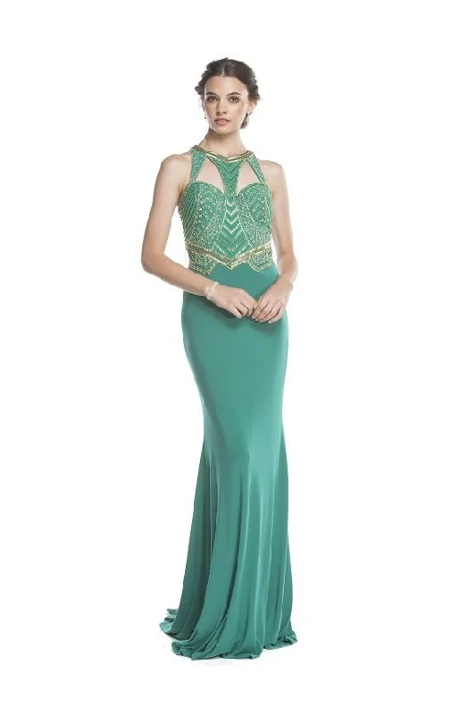 Trevi Collection Embellished Halter Sheath Prom Dress L1669