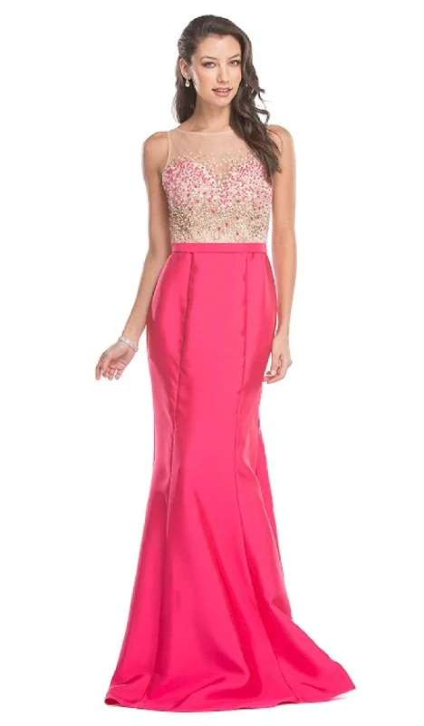 Trevi Collection - Embellished Illusion Bateau Trumpet Prom Dress