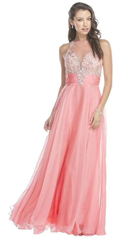 Trevi Collection - Embellished Illusion Bodice A-Line Prom Dress