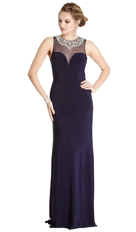 Trevi Collection - Embellished Illusion Jewel Sheath Prom Dress