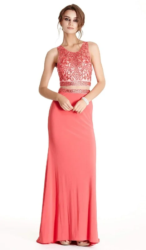 Trevi Collection - Embellished Mock Two Piece Fitted Prom Dress