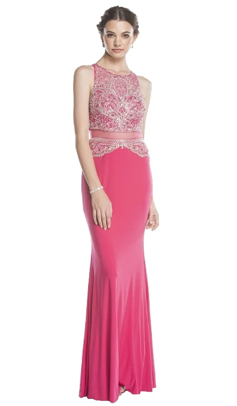 Trevi Collection - Embellished Mock Two Piece Prom Dress