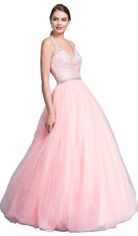 Trevi Collection - Embellished V-neckline A-line Prom Dress