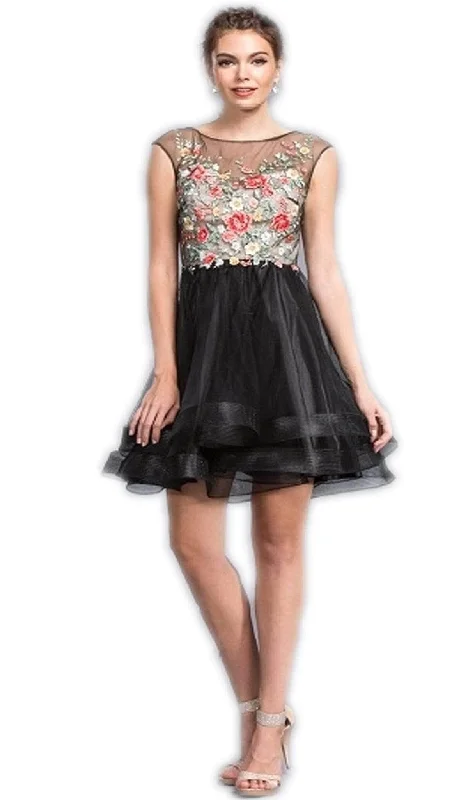 Trevi Collection - Embroidered A-Line Homecoming Dress S1922 - 1 pc Black In Size XXS Available