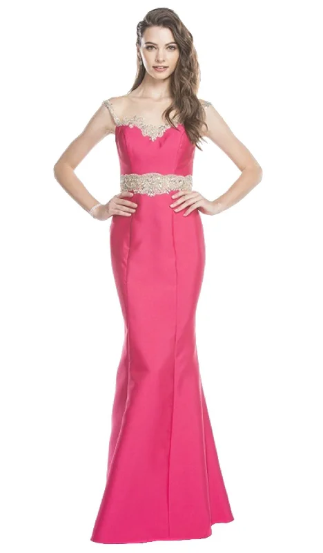 Trevi Collection - Embroidered Illusion Bateau Trumpet Prom Dress