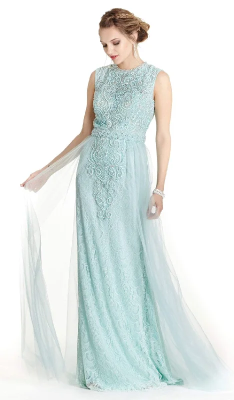 Trevi Collection - Embroidered Jewel Neck A-line Prom Dress