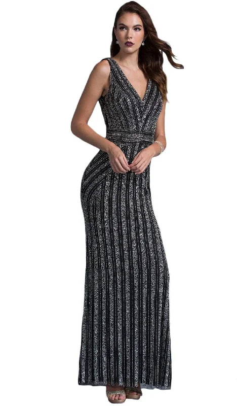 Trevi Collection - Glittering V-neck Sheath Prom Dress