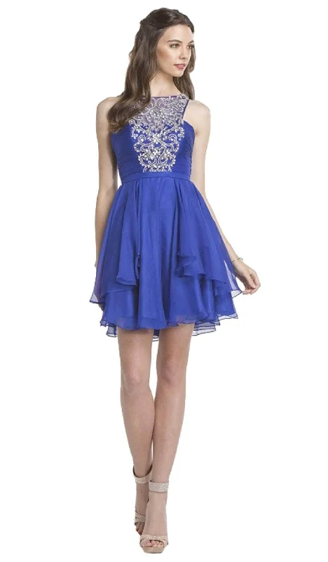 Trevi Collection - Halter Style Homecoming A-line Dress S1522 - 1 pc Royal In Size XS Available