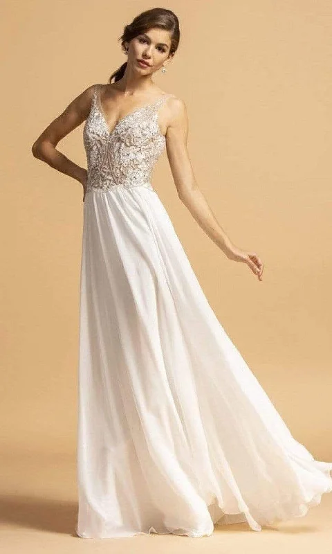 Trevi Collection - L2090 V-Neck Beaded A-Line Dress