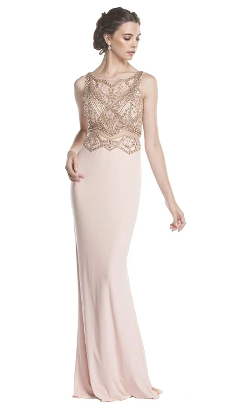 Trevi Collection - Mock Two Piece Illusion Bateau Prom Dress