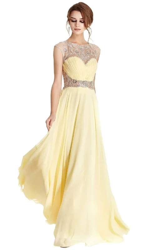 Trevi Collection - Ornate Illusion Bateau A-line Prom Dress