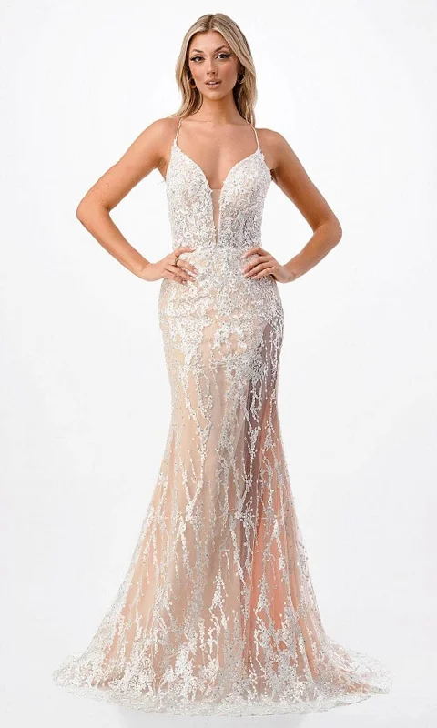 Trevi Collection P2211 - Plunging Embroidered Sleeveless Prom Dress