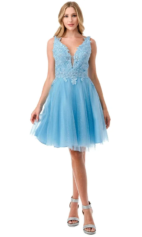 Trevi Collection S2739J - Applique V-Neck Homecoming Dress