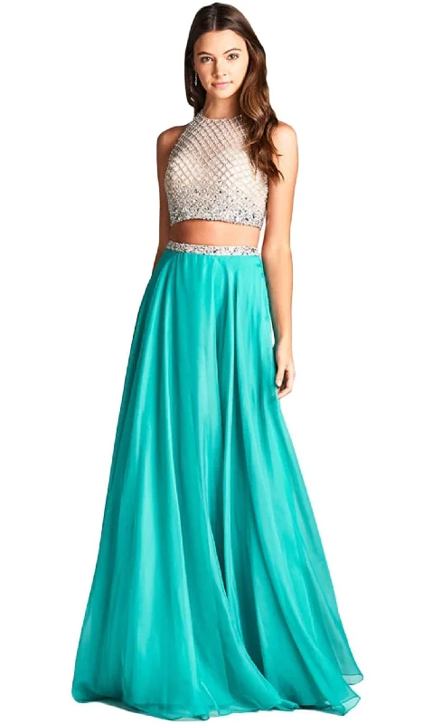 Trevi Collection - Two Piece Embellished Halter Neck Prom Dress