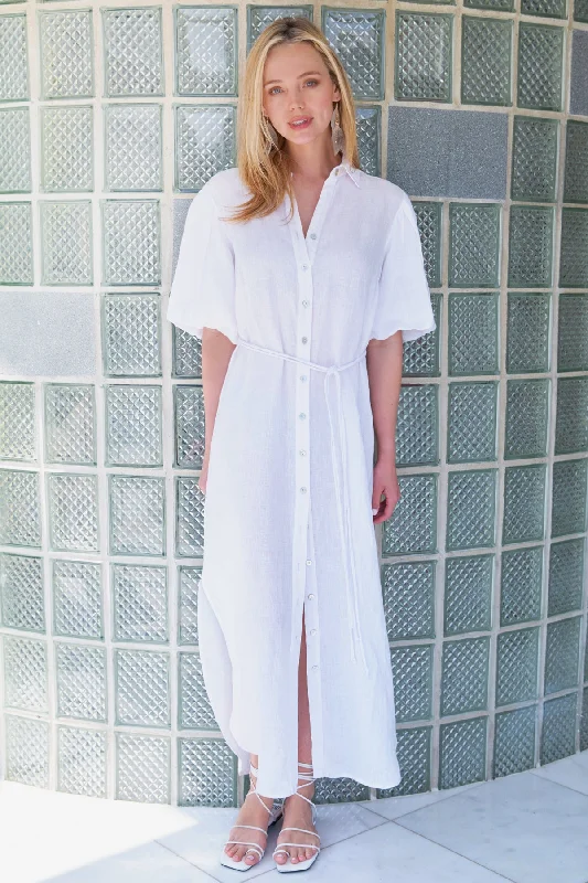 Washed Linen Madeline Dress White