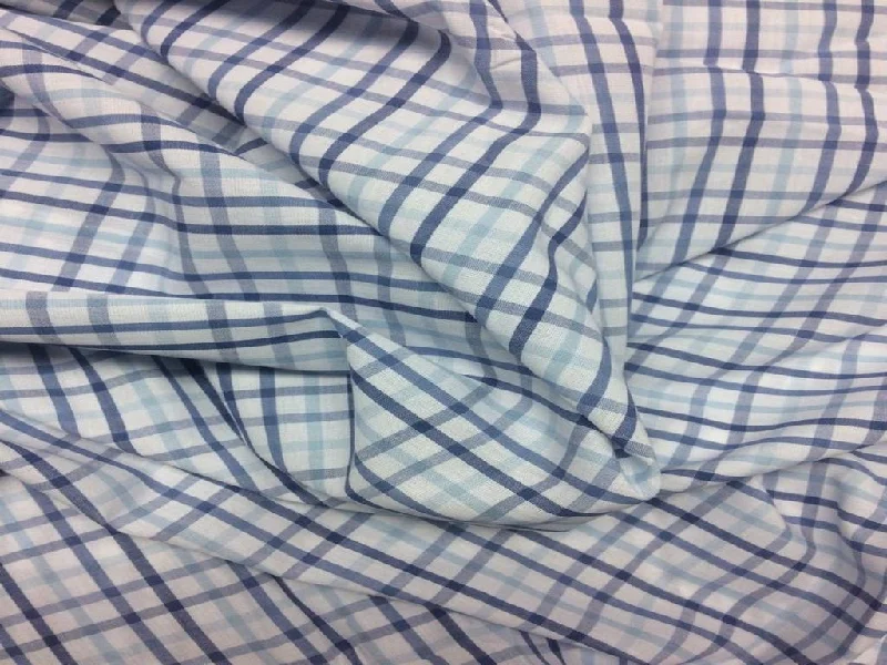 White Blue Plaid Checks Yarn Dyed Cotton Fabric