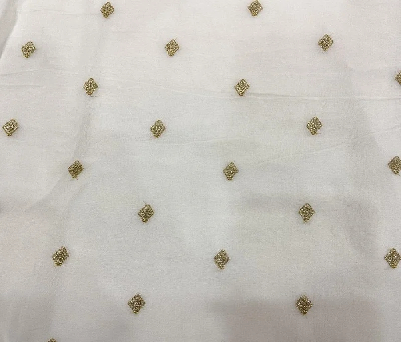 White Geometric Butti Embroidered Dyeable Pure Georgette Fabric