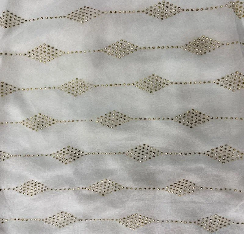 White Geometric Semi Mukaish Work Dyeable Pure Georgette Fabric