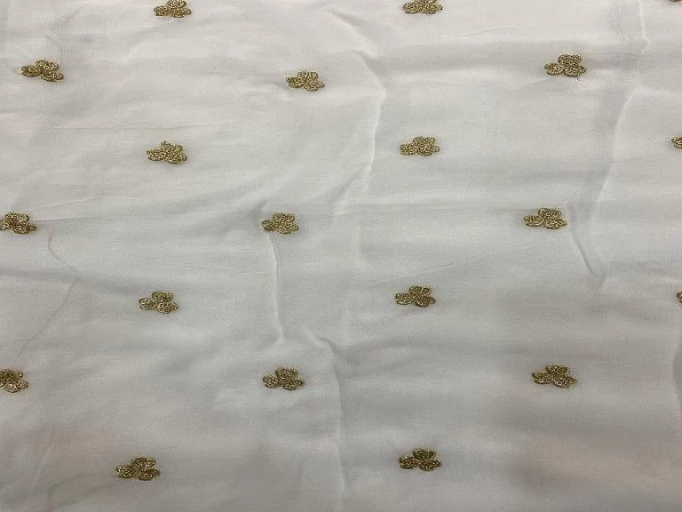 White Flower Butti Embroidered Dyeable Pure Georgette Fabric