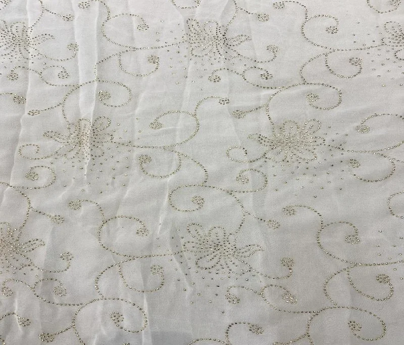 White Flowers Semi Mukaish Work Dyeable Pure Georgette Fabric