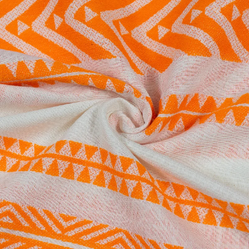 White With Orange Stripes Jacquard Fabric