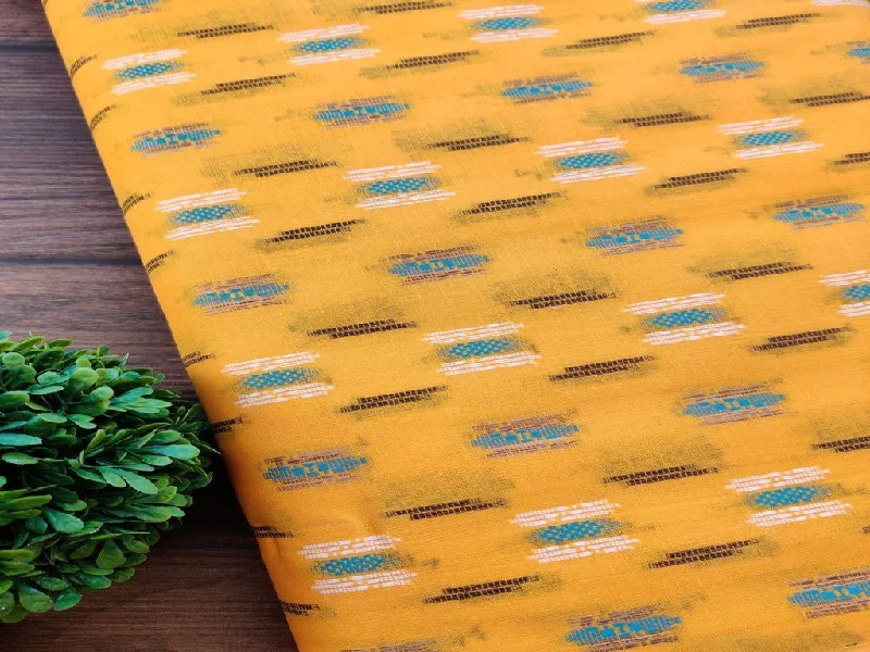 Yellow Abstract Bengal Butta Handloom Cotton Fabric