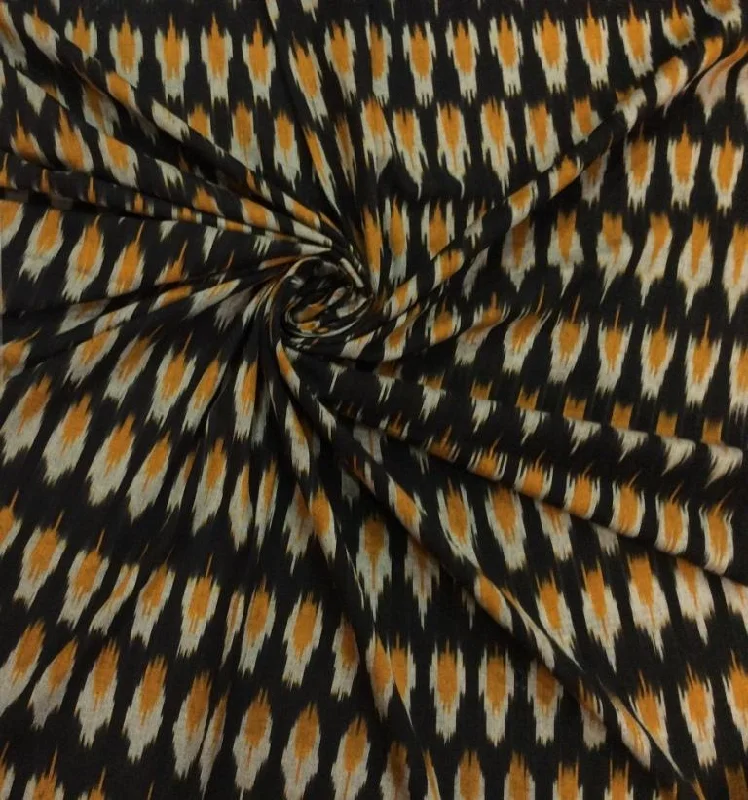 Black Yellow Abstract Pure Cotton Ikat Fabric