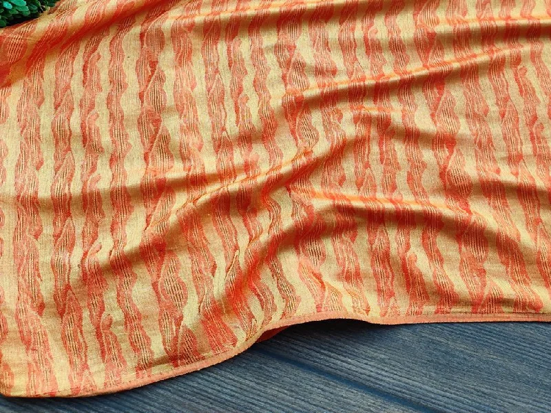 Yellow Orange Dual Shade Abstract Silk Jacquard Fabric