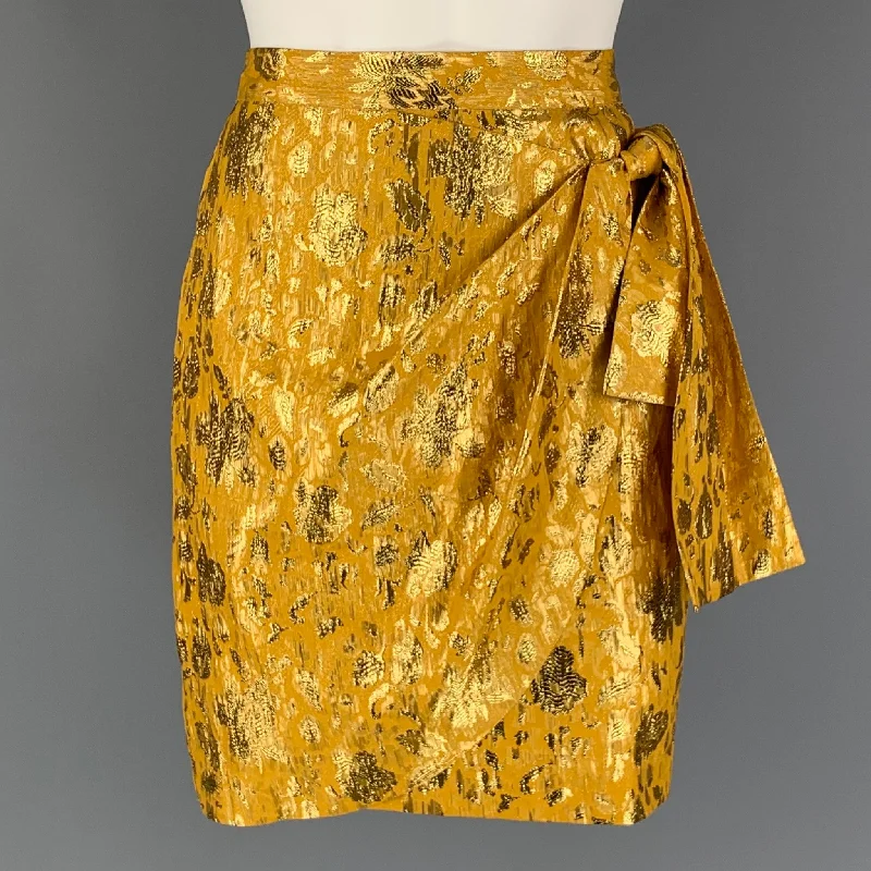 3.1 PHILLIP LIM Size 4 Gold Metallic Lurex / Silk Mini Skirt