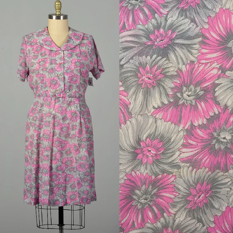 3XL 1950s Pink Floral Day Dress Short Sleeve Summer Volup